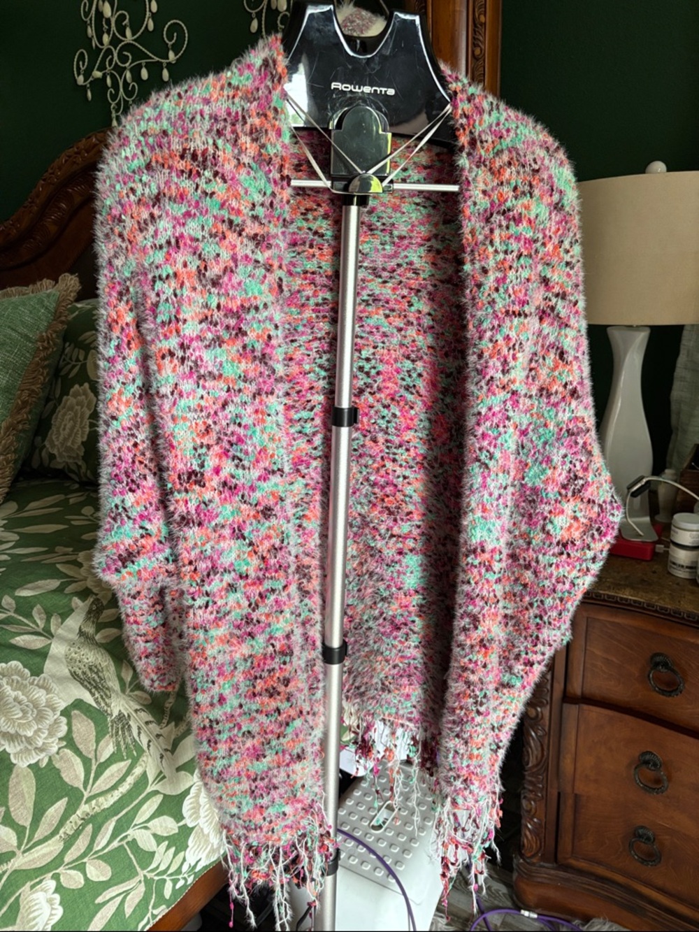 Umgee Multicolor Pink and Mint Speckled Knit Open-Front Poncho